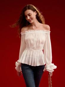 MOTF PREMIUM OFF SHOULDER GATHERED STEREO FLORAL BLOUSE,VALENTINE'S DAY,SPRING/SUMMER