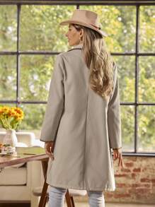 SHEIN LUNE Women's Casual Long Embroidered Overcoat Fall Cloth For Women - Apricot - View 2