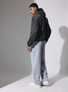 SUMWON Winter Athletic Sweatpants Fleece Lined Moto Panel Design Jogger Style Pants Training Workout Active Wear Casual Loungewear With Side Pockets - Grey - View 4