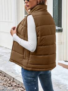 EMERY ROSE Áo khoác phao cổ bẻ khóa kéo cho nữ mùa đông - Cà phê nâu - Xem 2