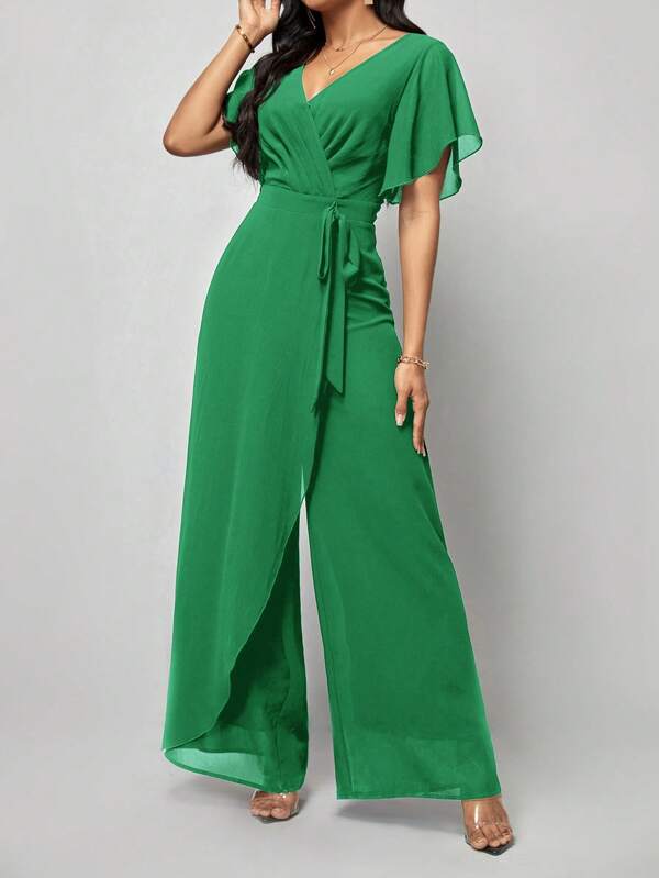 SHEIN Clasi Salopetă de damă, elegantă, cu picioare late, de culoare solidă