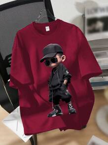 SHEIN Leap Crew Tween Boys' Casual Minimalist Crew Neck Short Sleeve T-Shirt, Suitable For Summer - Red - View 1