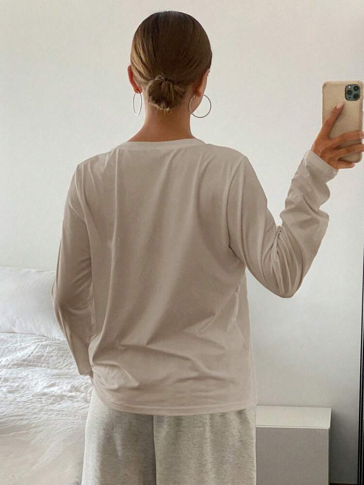 Women Casual Solid Color Round Neck Long Sleeve T-Shirt,Fall Clothes