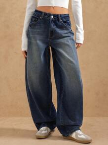 Forever 21 Women's Distressed Washed Low Rise Loose Fit Jeans - Blue - View 3