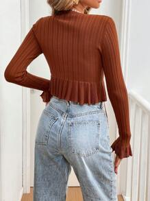 SHEIN VCAY Vacation Solid Color Long Sleeve Knitted Cardigan For Women - Brown - View 2