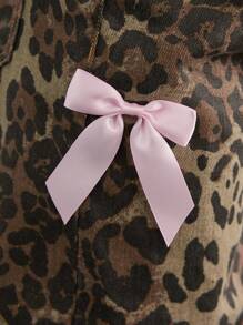 SHEIN Tween Girls Y2K Fashion Leopard Print Baggy Straight Leg Pants With Bowknot Decorated Pockets