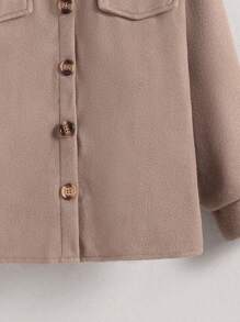 Tween Girl Plain Color Long Sleeve Single Breasted Casual Jacket, Autumn/Winter - Khaki - View 4