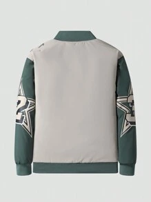 Manfinity Sporsity Plus Size Men's Solid Color Splice Front Zipper Long Sleeve Pocket Casual Padded Coat, Light Green Warm Vacation Letter Color Block Winter Coat, For Friends, Husband, Boyfriend Gifts
