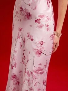 MOTF PREMIUM FLORAL PRINT BIAS CUT DRESS,VALENTINE'S DAY OUTFIT,SPRING/SUMMER - Pink - View 5