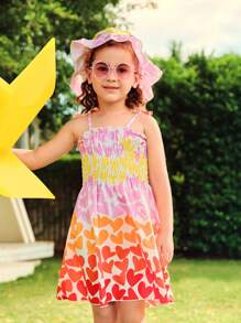 SHEIN Vestido sin mangas con estampado digital de corazones de colores para niña pequeña