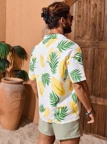 Manfinity VDAYZ Conjunto de playa para hombre con camisa de manga corta con estampado botánico y shorts de unicolor