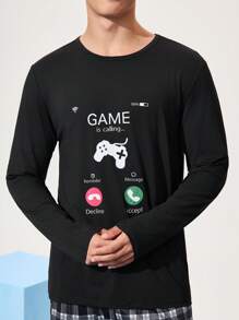 Men's Round Neck Long Sleeve Letter Print Casual Loungewear Cozy And Elegant Details, Fall & Winter