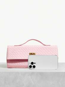 SHEIN SXY 女士手提包，编织包，时尚，简约，优雅，百搭，经典，粉色，适合经典场合，通勤，办公，约会，日常，购物，下午茶，派对，舞会，俱乐部，生日，晚宴，情人节约会 - 淺粉色 - 查看 6