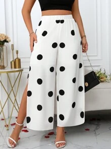 SHEIN Clasi Plus Size Women Fashionable Versatile Casual Open Slit Design Pants, Suitable For Valentine's Day Party, Evening Gown, Elegant Fashion Women Lounge