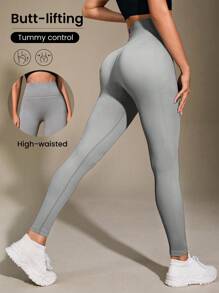 Easithlete Women Plain Seamless High Waisted Ribbed Leggings Yoga Pants