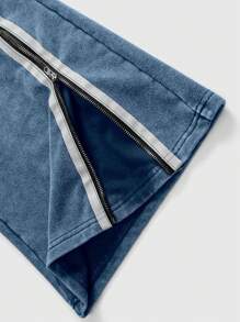 Manfinity Streetrush Cotton Men's Plain Color Patchwork Front Drawstring Pocket Casual Sweatpants,Manfinity EMRG Men's Drawstring Waist Printed Wide Leg Fashion Sweatpants,Zipper Design