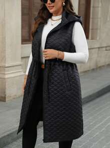 SHEIN LUNE Plus Size Women Long Sleeveless Zip-Up Jacket, Winter Thanksgiving Outfit Women New Years Women Outfit Winter Dresses Winter Clothes Women Rave Outfits