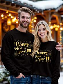 SHEIN LUNE Sudadera holgada de mujer con cuello redondo y estampado dorado minimalista y casual para otoño/invierno