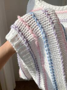 SHEIN EZwear Damen Off-Shoulder gestreifter Pullover, einfach und modisch, geeignet für Frühling und Herbst