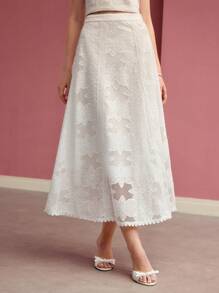 MOTF PREMIUM FLORAL EMBROIDERY A LINE SKIRT - White - View 3