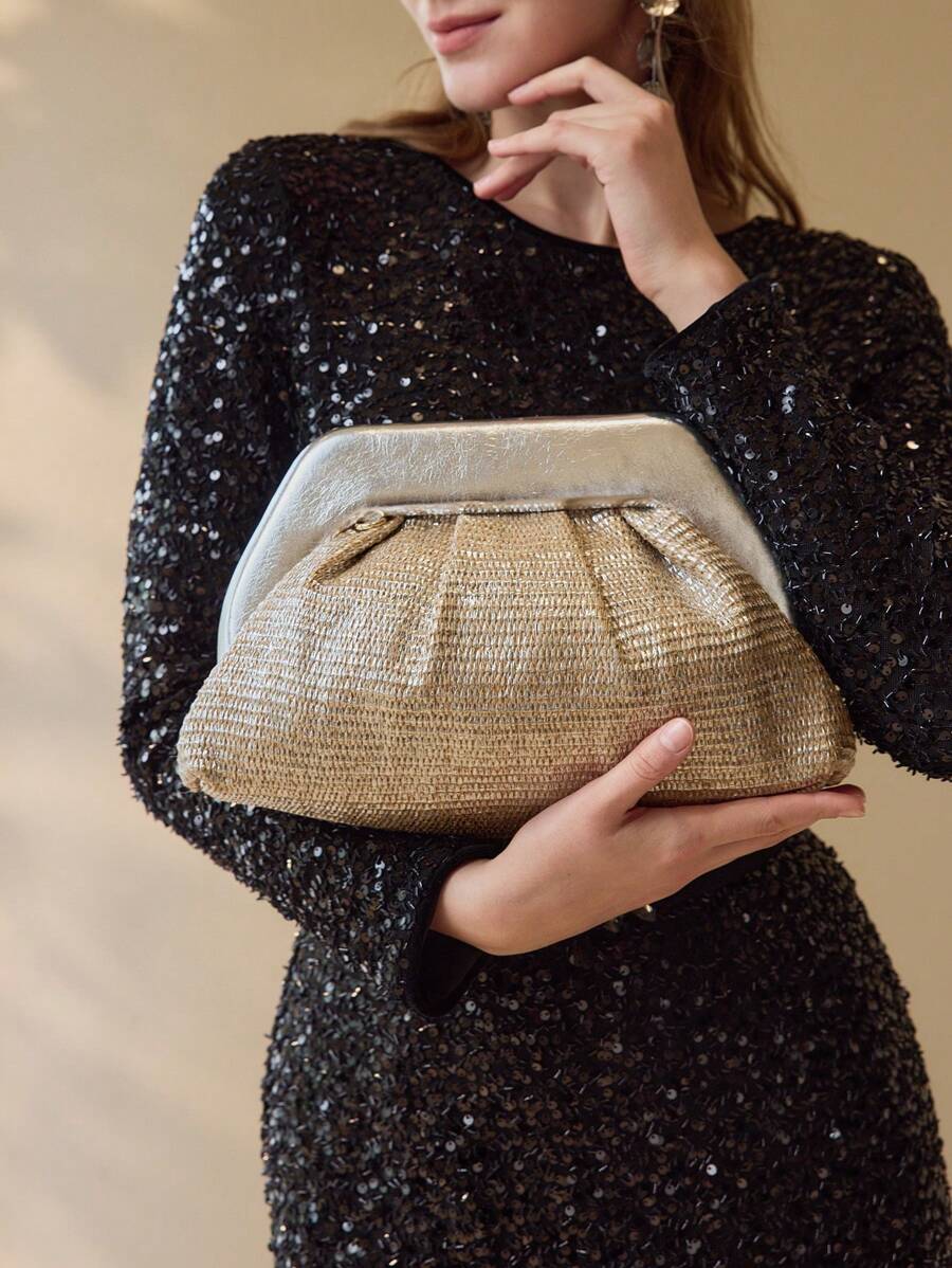 MOTF PREMIUM WOMEN'S FASHION TEXTURED PARTY CLUTCH PURSE, ELEGANT LUXURY BAG - Silver - View 1