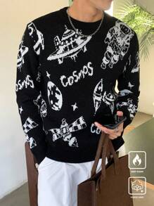 Claim Dot Men's Casual Space Element Graphic Knitted Sweater, Autumn/Winter - Multicolor - View 4