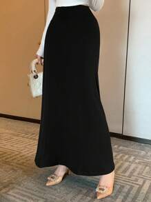 DAZY 女士灰色超长修身微宽松半身裙 秋季半身裙