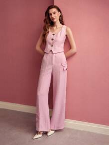 MOTF PREMIUM PRESS CREASE FLORAL PATCHED SUIT PANTS,VALENTINE'S DAY - Khaki - View 4