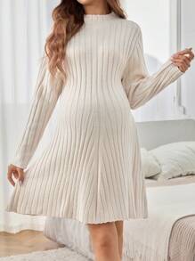 SHEIN Maternity Casual Solid Stand Collar Sweater Dress, Autumn/Winter