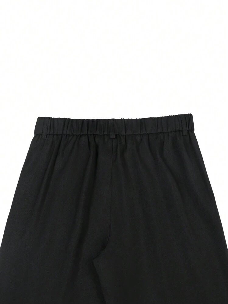 Claim Dot Pantalones casuales rectos sueltos de unicolor con bolsillo fruncido para hombres - Negro - Añade 7