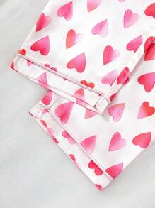 SHEIN 3 Stücke/Set Niedlicher Teenager Herzschlag Farbverlauf Muster Kurzarm Strickjacke mit lässiger Shorts/Hose Pyjama Set - Pink - Übersicht 4