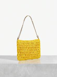 SHEIN SXY Ladies, Women Top Handle Bags, Straw Bag, Fashionable, Elegant, Simple, Personalized, Versatile, Yellow, For Beach, Vacation, Holiday, Summer, Seaside
