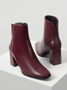 MOTF PREMIUM WOMEN'S FASHION SQUARE TOE CHUNKY HEEL ANKLE BOOTS, SPRING SHOES SPRING BREAK EASTER FOR CHRISTMAS