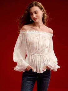 MOTF PREMIUM OFF SHOULDER GATHERED STEREO FLORAL BLOUSE,VALENTINE'S DAY,SPRING/SUMMER