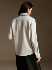 Anewsta Damen Retro Langarm Lederhemd, hochwertiges Gefühl - Beige - Übersicht 2