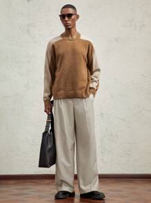 AKNOTIC Business Casual Quần ống đứng lưng vừa dệt dài cho nam, thích hợp mặc hàng ngày - Màu be - Xem 2