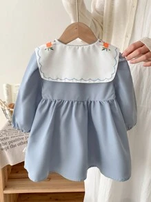 Baby Girl Simple Cute Casual Light Blue Thin Dress For Spring And Autumn - Blue - View 2