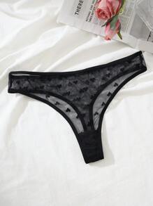 PetitDoll Valentine's Day Sexy Sheer Heart Jacquard Mesh Wireless 2Pcs Lingerie Set - Black - View 6