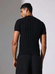 SUMWON Ribbed Knit Short Sleeve Muscle Fit Sweater Top Retro Classic Summer Lightweight Pullover Modern Business Casual Fashion