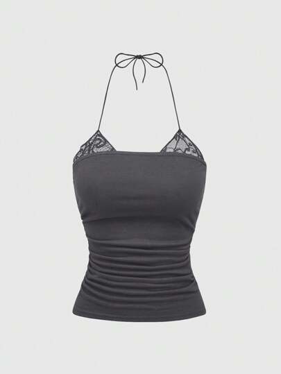 Fairycore Damen einfacher Stil 2-in-1 Spitzenbesatz Rüschen Kragen Trägerhemd