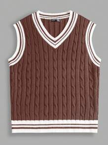 Manfinity VCAY Men's Casual Contrast Stripe V-Neck Knit Vest - Brown - View 1