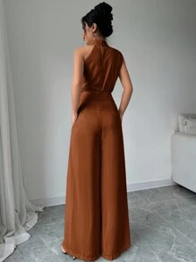 Firerie Set de 2 piezas para mujer con top de cuello alto sin mangas y pantalón de pierna ancha