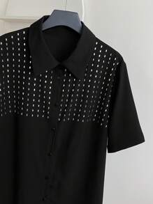 SHEIN LUNE Plus Size Women's Black Rhinestone Embellished Short Sleeve Blouse - Black - View 7