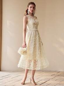 MOTF PREMIUM BUTTERFLY APPLIQUED FLOWY DRESS - Apricot - View 2
