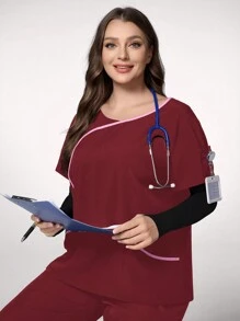 TaskEZ Plus Size Scrub Uniform Top, Minimalistyczna Moda Na Codzienny Strój