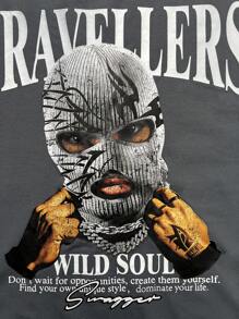 SHEIN Leap Crew Teen Boy Loose Casual Round Neck Graphic Print Long Sleeve Pullover Tee - Multicolor - View 3