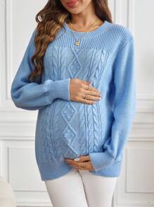 SHEIN Pregnant Women Solid Color Crew Neck Long Sleeve Simple Sweater, Casual Everyday Wear