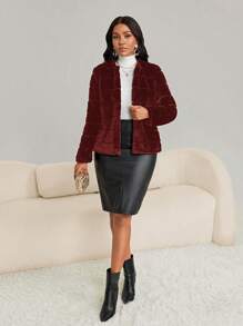 SHEIN Lady Women Fluffy Coats - Burgundy - View 5