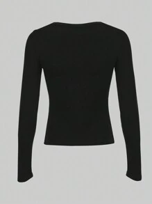 INAWLY 女式纯色纽扣门襟长袖休闲 T 恤，秋季 - 彩色 - 查看 3