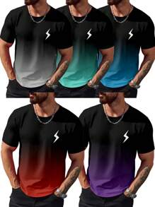 Manfinity Homme 5pcs/Set Men's Lightning Print Gradient Crew Neck Short Sleeve Casual T-Shirts Tee - Multicolor - View 1